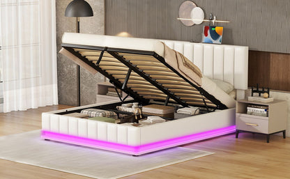 Upholstered Bed With Hydraulic Storage System And LED Light, With Sockets And USB Ports - The Sleep Loft - Online Mattress Showroom NYC