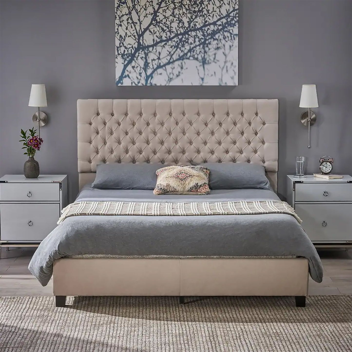Cumulus - Fully Upholstered Fabric Queen Bed Set - Ivory - The Sleep Loft - Online Mattress Showroom NYC