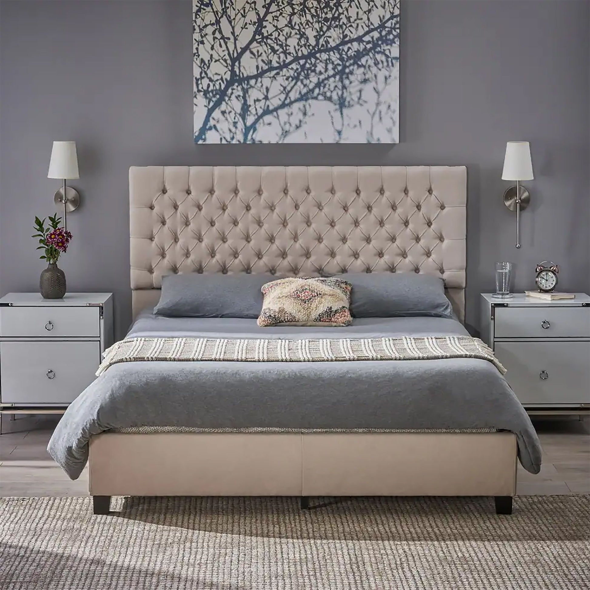 Cumulus - Fully Upholstered Fabric Queen Bed Set - Ivory - The Sleep Loft - Online Mattress Showroom NYC