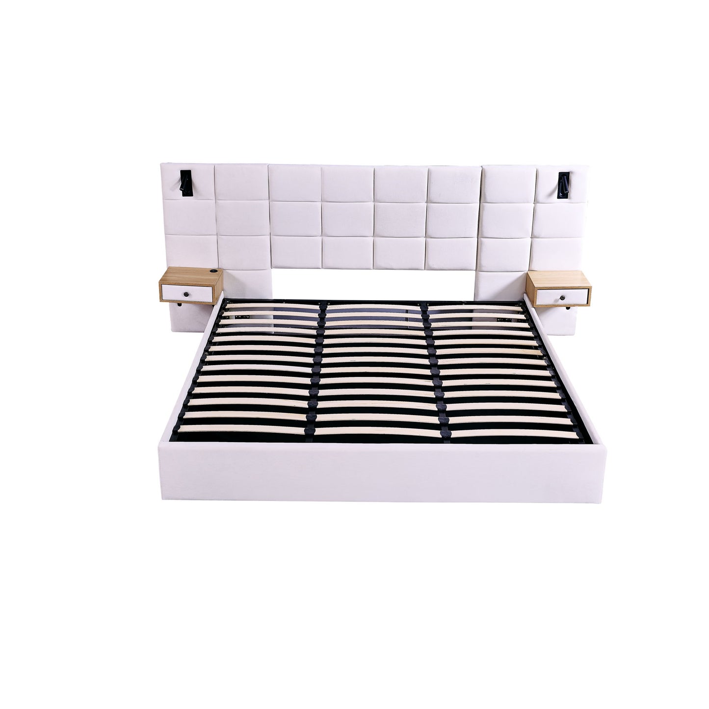 Upholstered Hydraulic Platform Bed With Storage Shelves, Reading Lamps, USB Port - The Sleep Loft - Online Mattress Showroom NYC