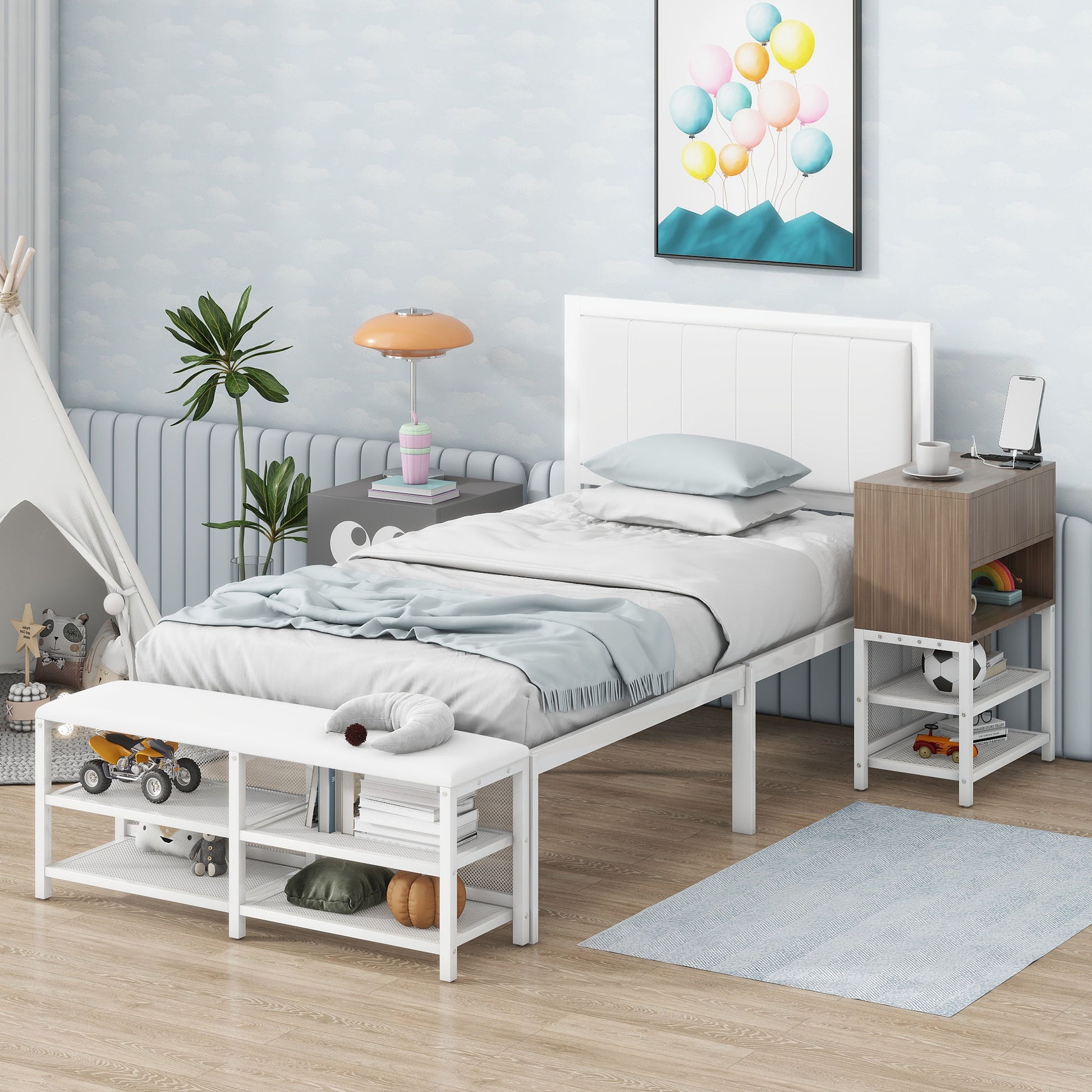 Platform Bed With 2 Tier Storage Shelves, Storage Cabinet - The Sleep Loft - Online Mattress Showroom NYC
