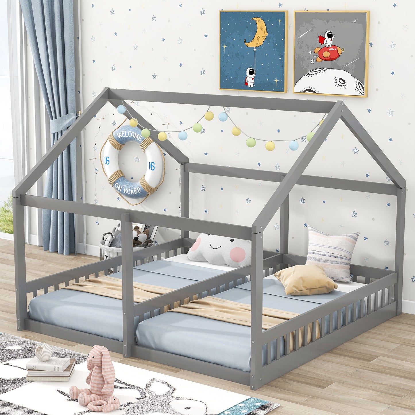 House Platform Beds, 2 Shared Beds, Metal Frame With Guardrails - The Sleep Loft - Online Mattress Showroom NYC