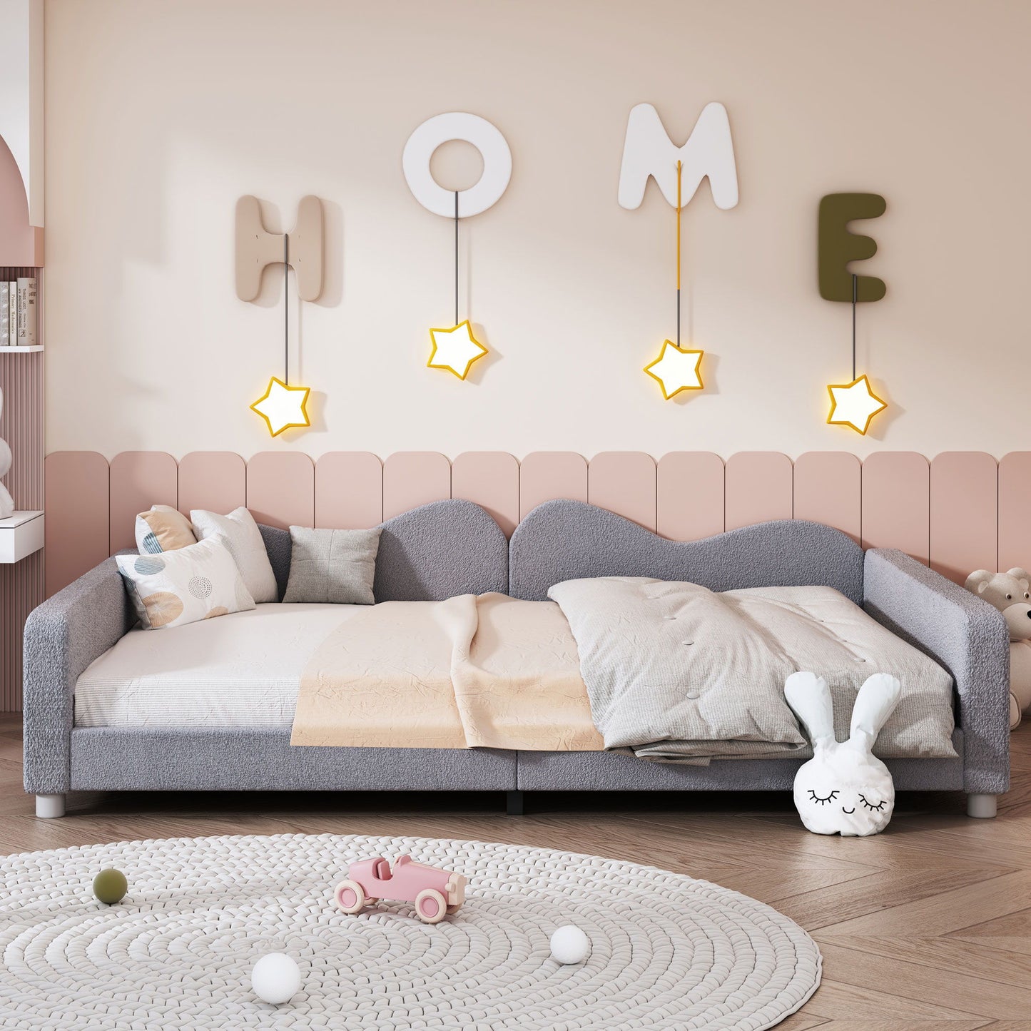 Upholstered Daybed, Sherpa Fabric Sofabed With Cloud-Shaped Backrest - The Sleep Loft - Online Mattress Showroom NYC