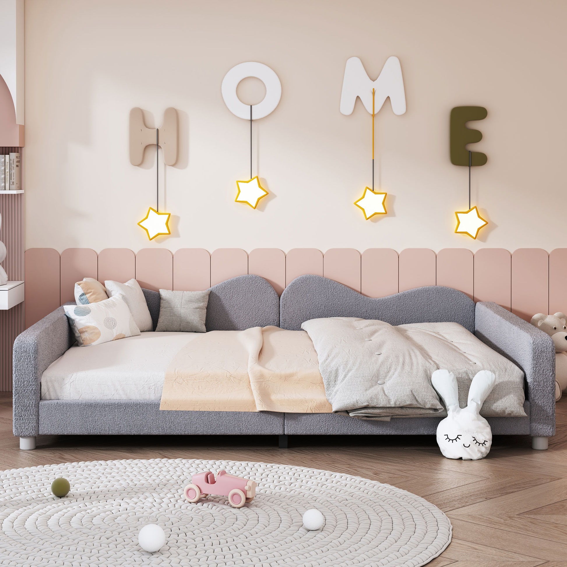 Upholstered Daybed, Sherpa Fabric Sofabed With Cloud-Shaped Backrest - The Sleep Loft - Online Mattress Showroom NYC