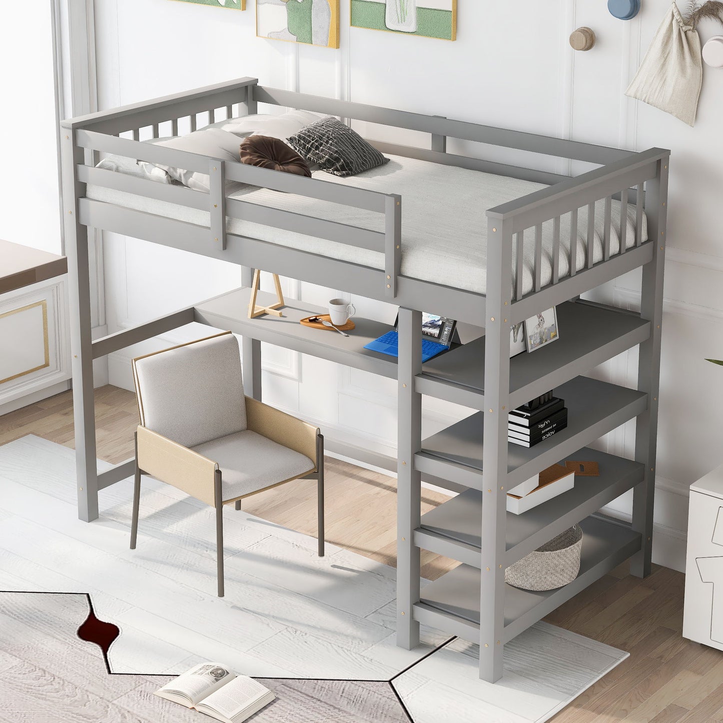 Loft Bed With Storage Shelves And Under Bed Desk - The Sleep Loft - Online Mattress Showroom NYC