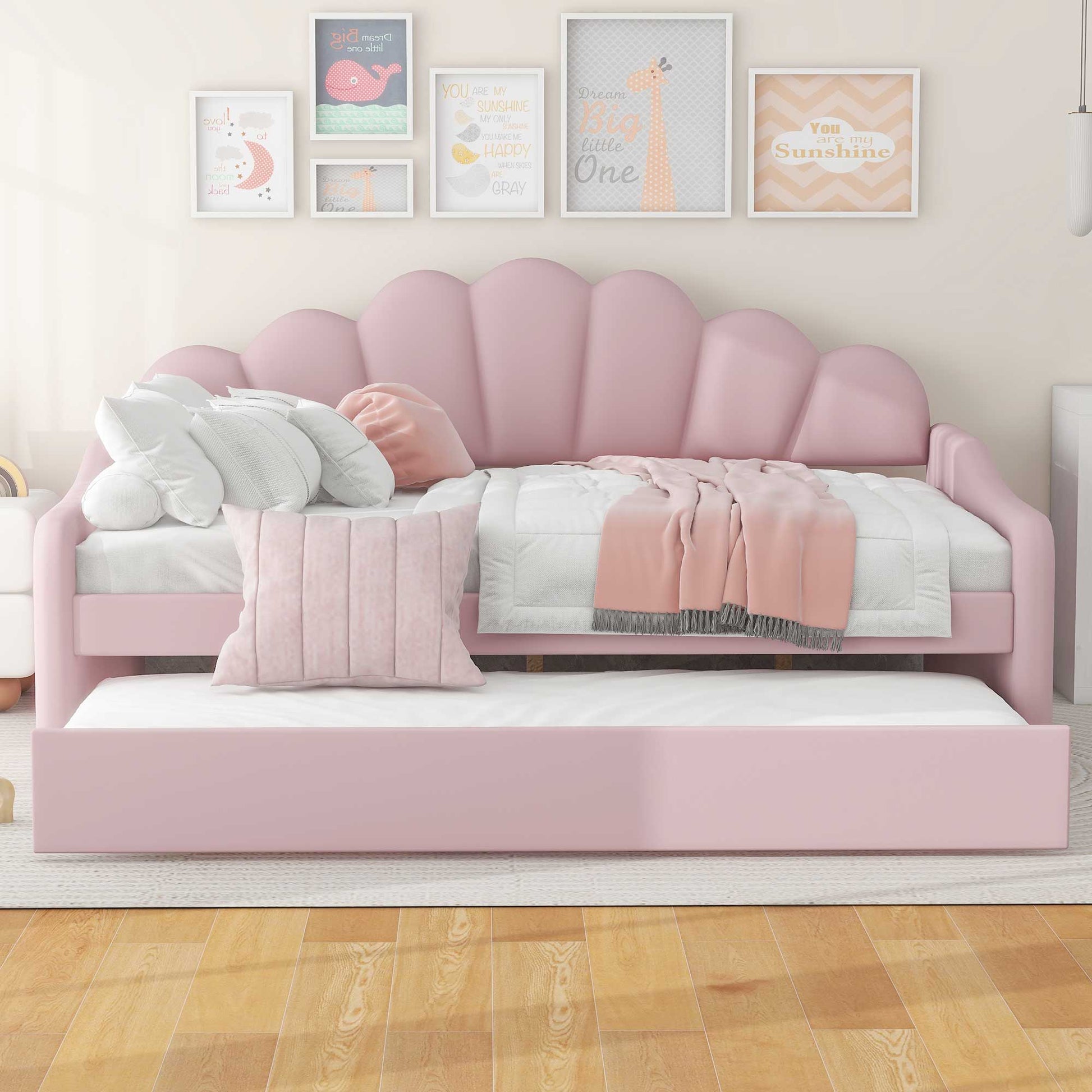 Upholstery Daybed Frame With Shell Shaped Backrest - The Sleep Loft - Online Mattress Showroom NYC