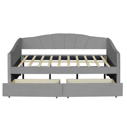 Upholstered Daybed With Two Drawers And Wood Slat - The Sleep Loft - Online Mattress Showroom NYC