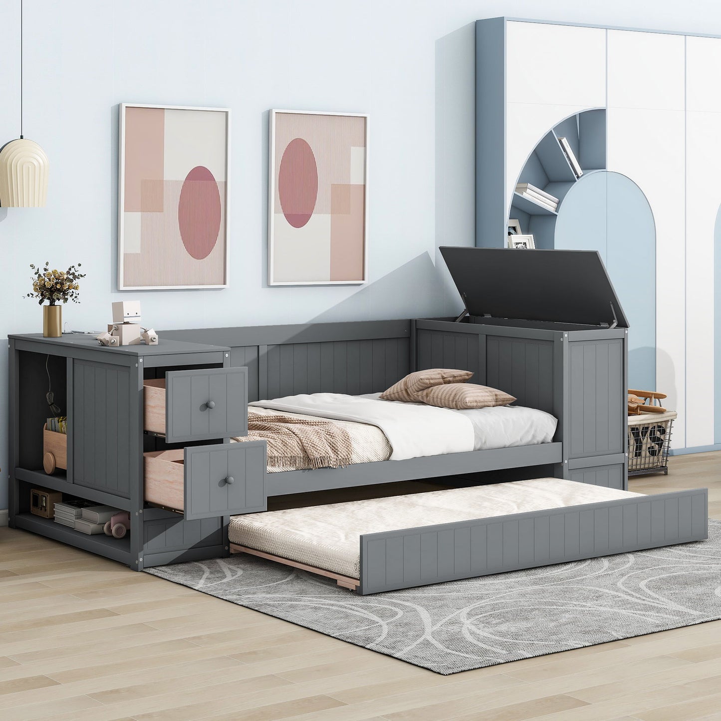 Daybed With Storage Arms, Trundle And Charging Station - The Sleep Loft - Online Mattress Showroom NYC