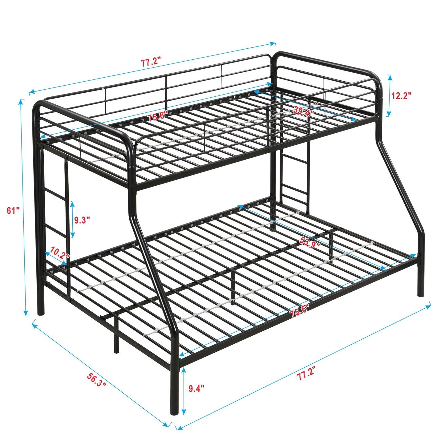 Modern Twin Over Full Metal Bunk Bed With Trundle And Dual Side Ladder And Metal Design - Black / Brown - The Sleep Loft - Online Mattress Showroom NYC