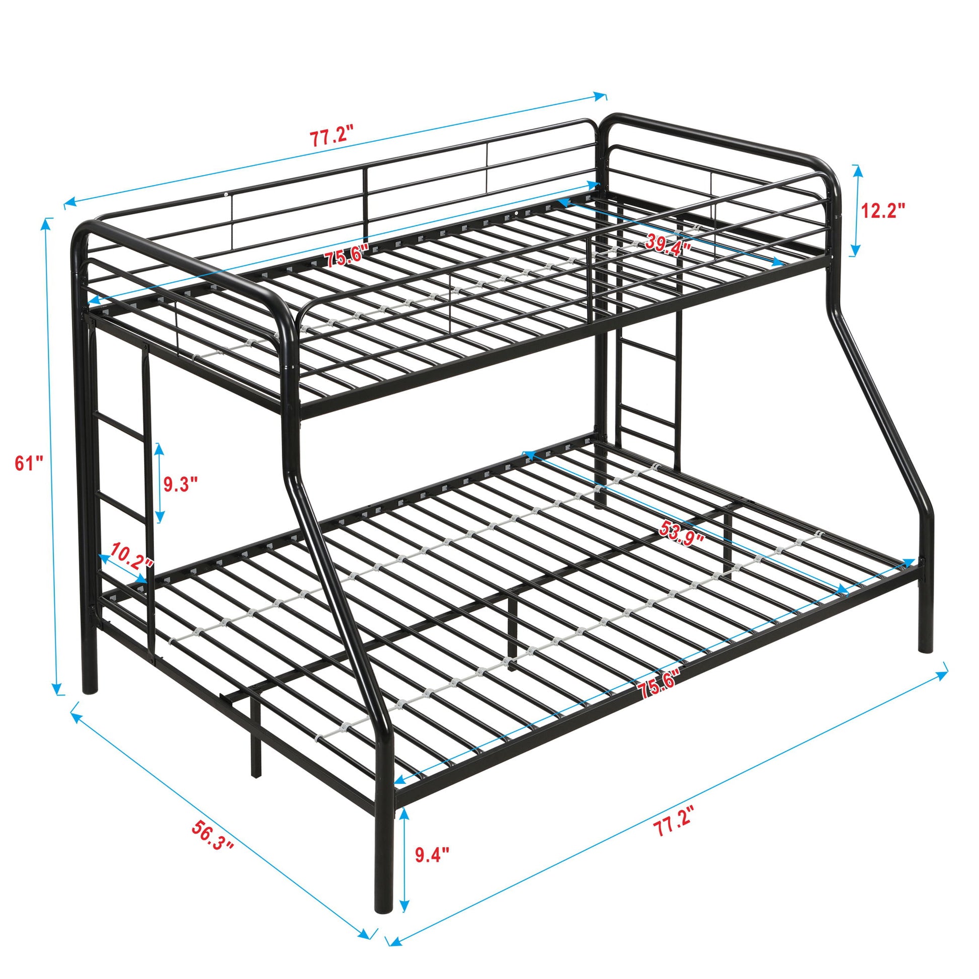 Modern Twin Over Full Metal Bunk Bed With Trundle And Dual Side Ladder And Metal Design - Black / Brown - The Sleep Loft - Online Mattress Showroom NYC