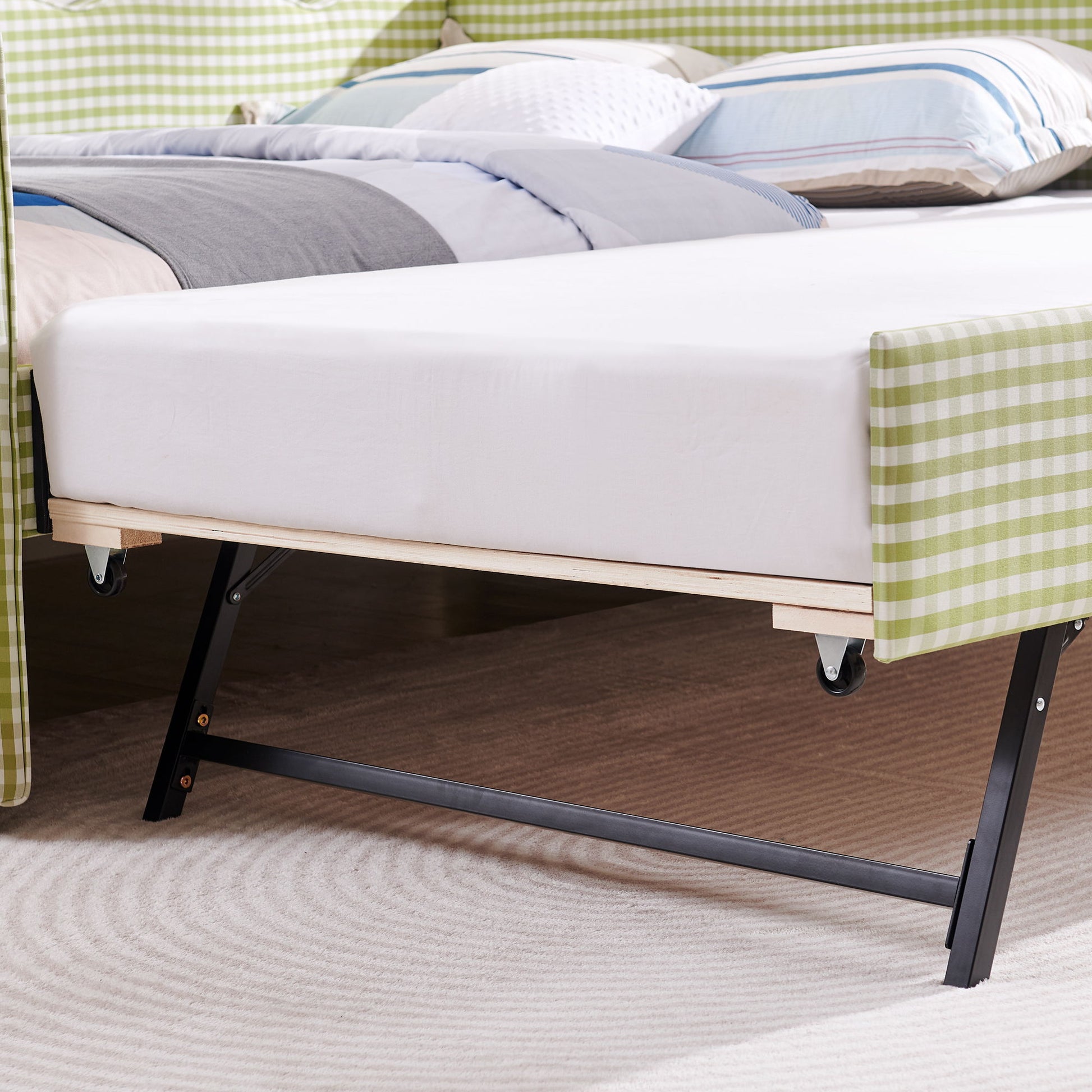 Gingham Daybed With USB Charging Port, Wave-Shaped Design - The Sleep Loft - Online Mattress Showroom NYC