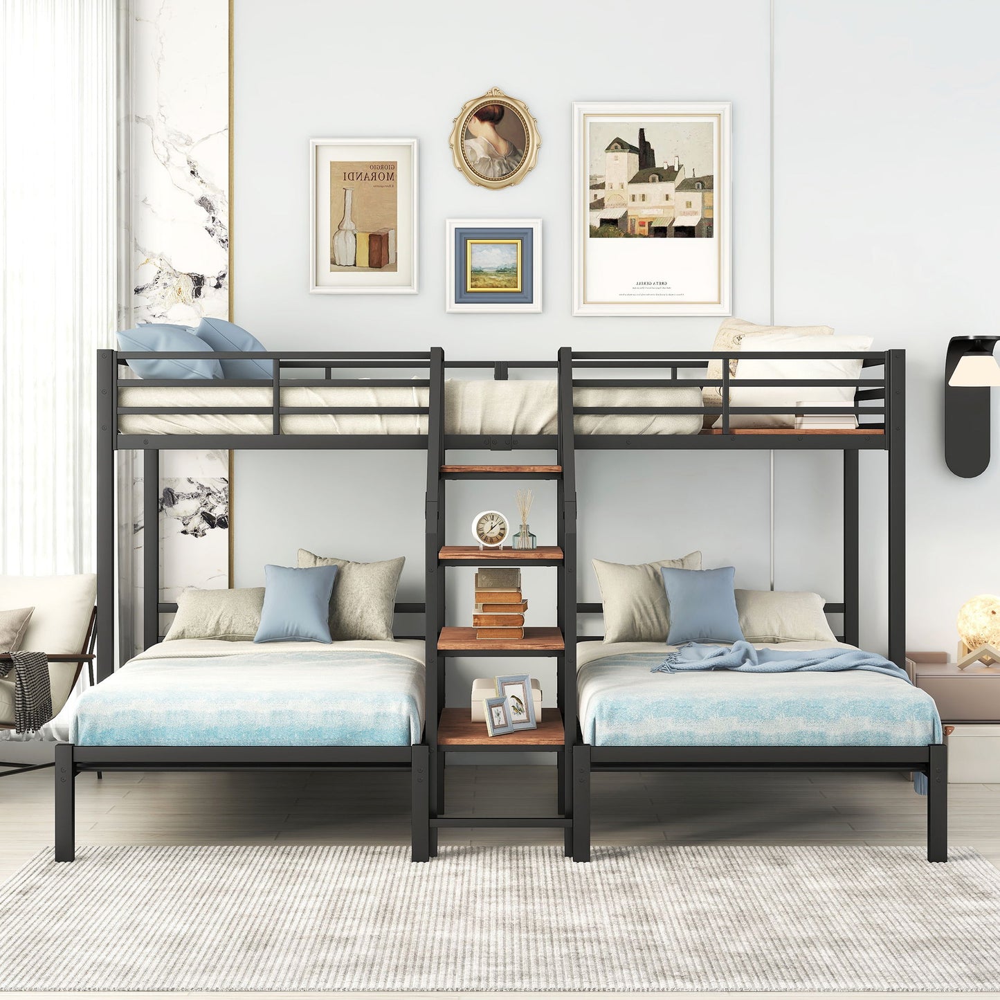 Metal Bunk Bed With Storage Shelves Staircase - The Sleep Loft - Online Mattress Showroom NYC