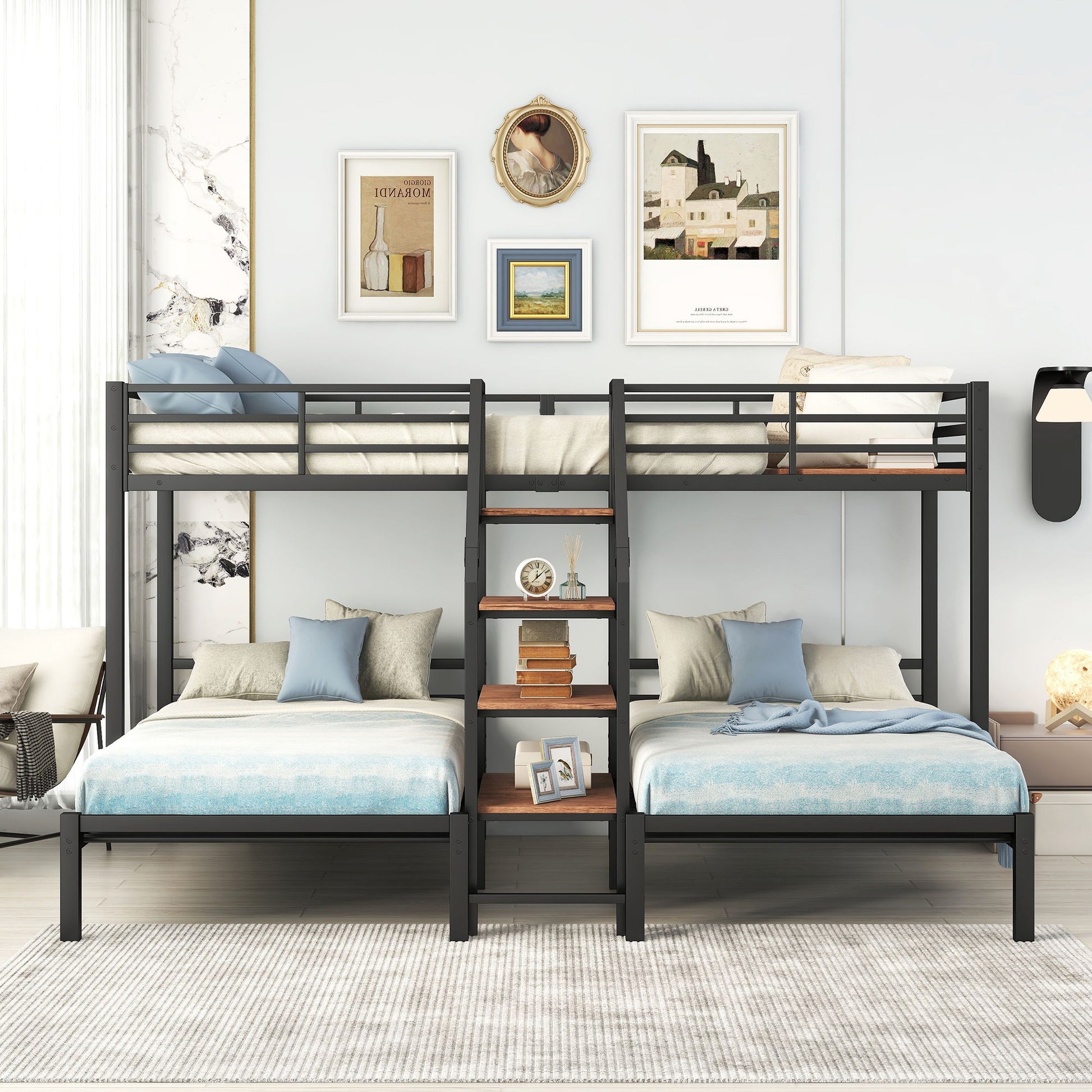 Metal Bunk Bed With Storage Shelves Staircase - The Sleep Loft - Online Mattress Showroom NYC