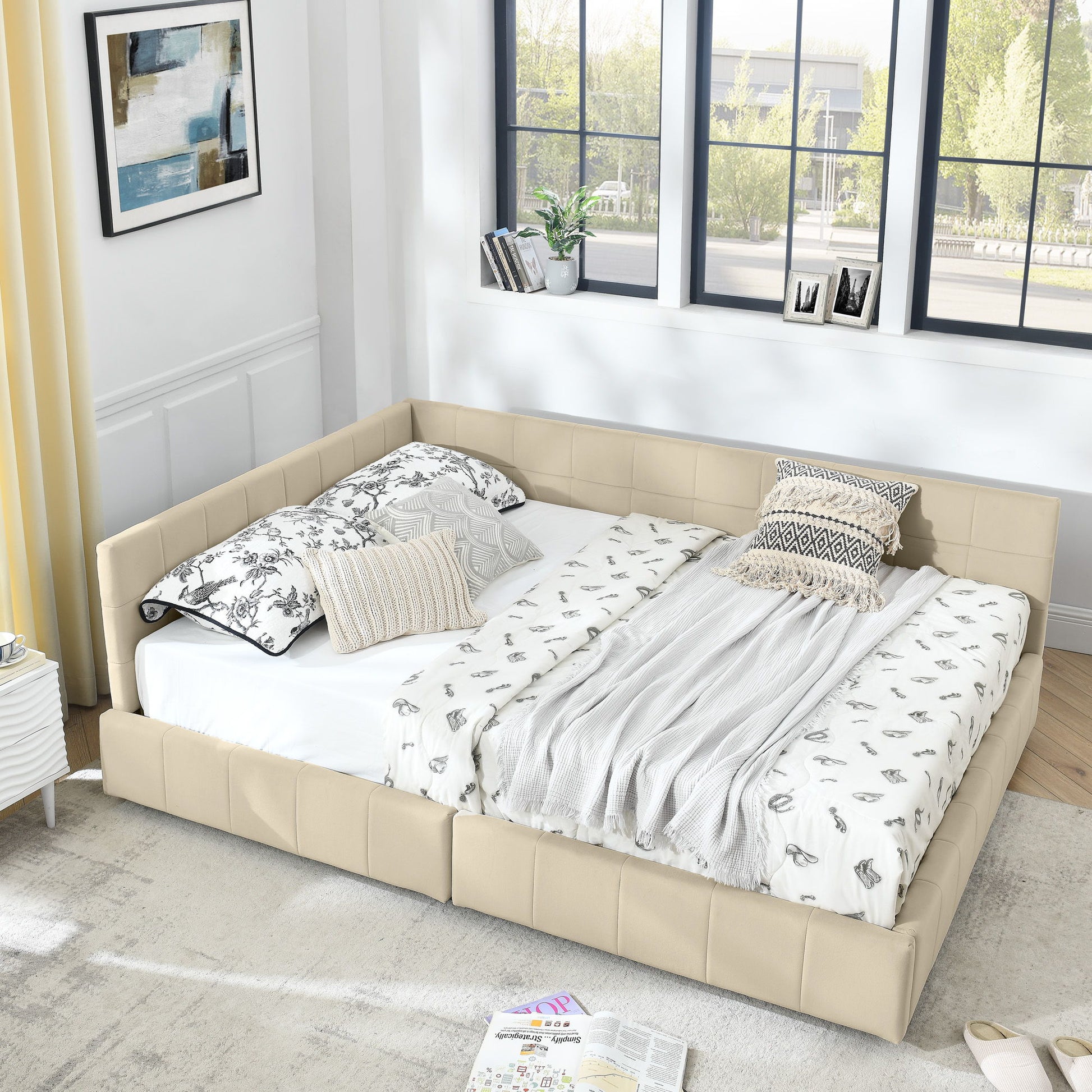 Mid-Century Storage Upholstered Tufted Bed Frame With Backrest And Armrests - The Sleep Loft - Online Mattress Showroom NYC