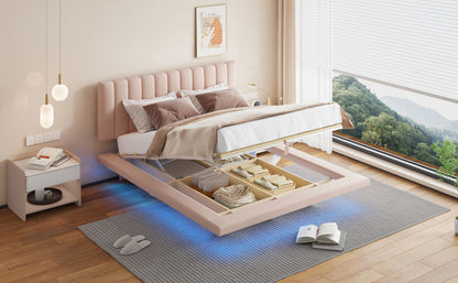 Upholstered Floating Hydrualic Platform Bed With LED Light And USB Port - The Sleep Loft - Online Mattress Showroom NYC