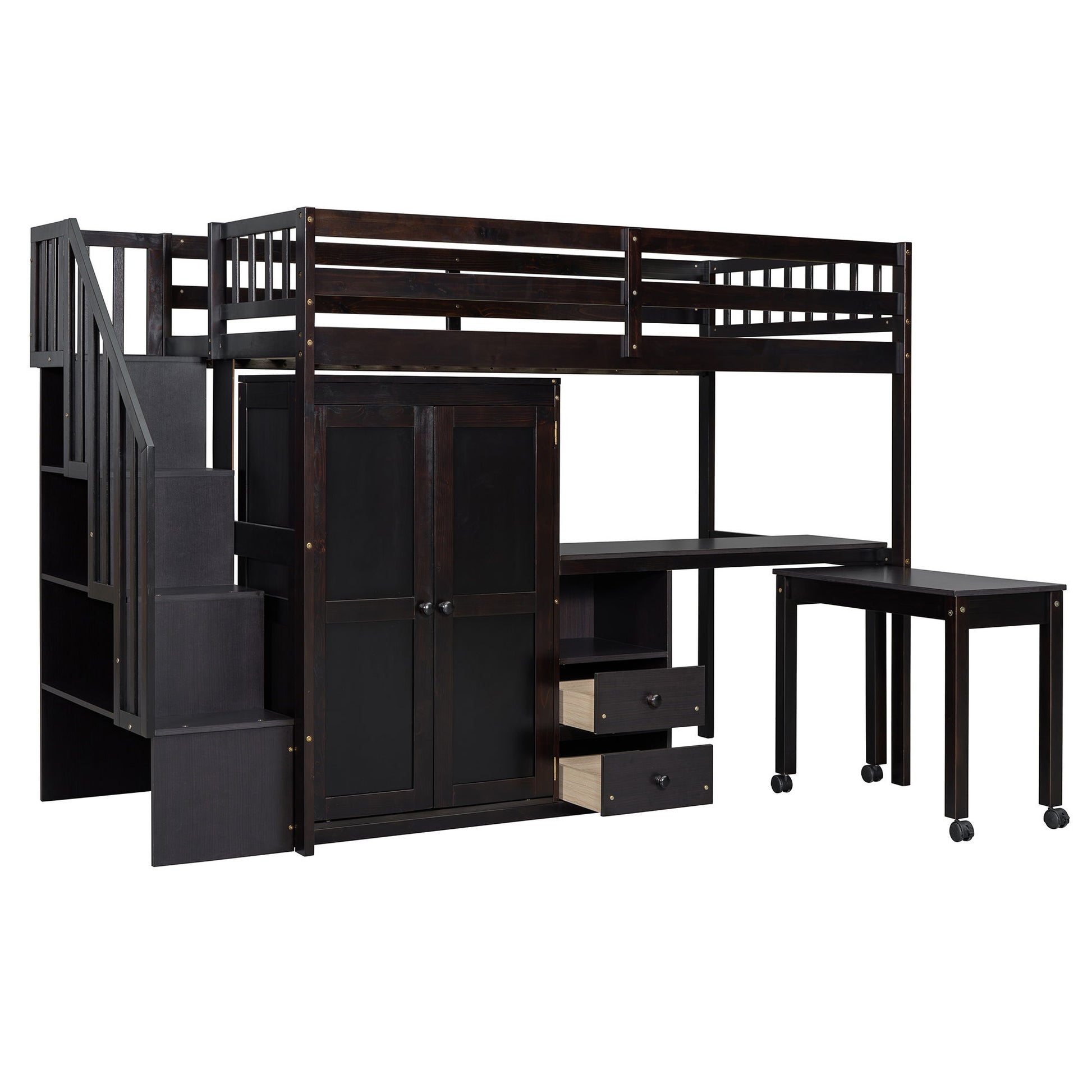 Loft Bed With Stairs, Bookshelf, Drawers, Desk & Wardrobe, Space Saving Multifunctional Furniture - The Sleep Loft - Online Mattress Showroom NYC