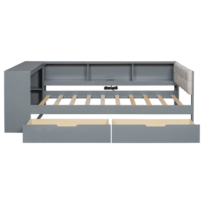 Upholstered Headboard Platform Bed With Storage Shelves, Drawers, Charging Station - The Sleep Loft - Online Mattress Showroom NYC