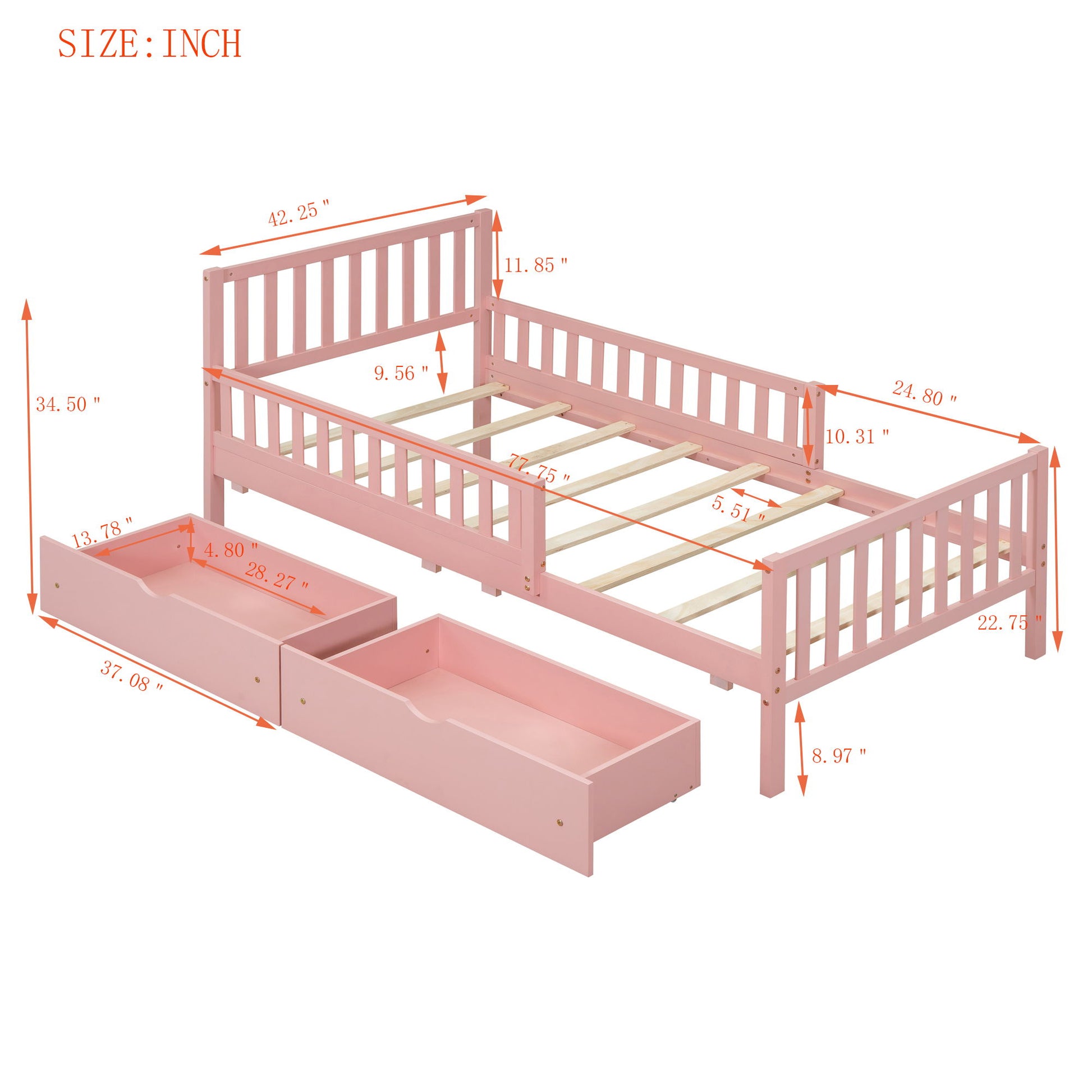 Platform Bed With Guardrails On Both Sides And 2 Storage Drawers - The Sleep Loft - Online Mattress Showroom NYC