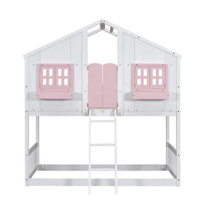House Bunk Bed With Roof, Window, Window Box, Door, With Safety Guardrails And Ladder - The Sleep Loft - Online Mattress Showroom NYC