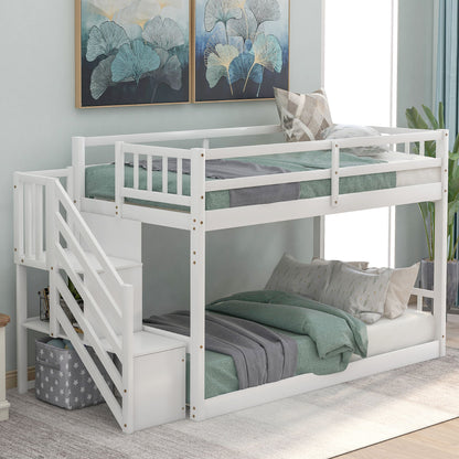 Twin Over Twin Floor Bunk Bed, Ladder With Storage - The Sleep Loft - Online Mattress Showroom NYC