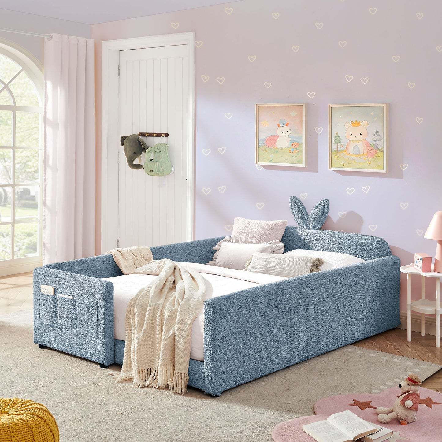 Cute Rabbit Ear Upholstered Platform Bed Frame With Safety Rail - The Sleep Loft - Online Mattress Showroom NYC
