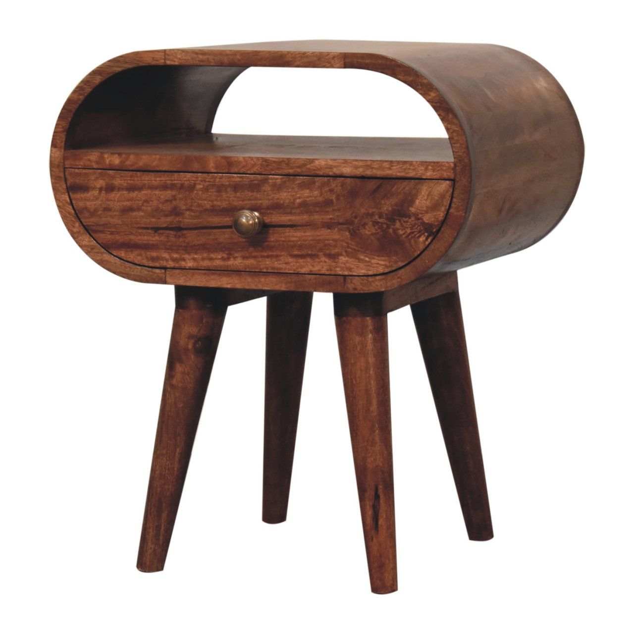 Circular Bedside Table With Open Slot - Caramel - The Sleep Loft - Online Mattress Showroom NYC