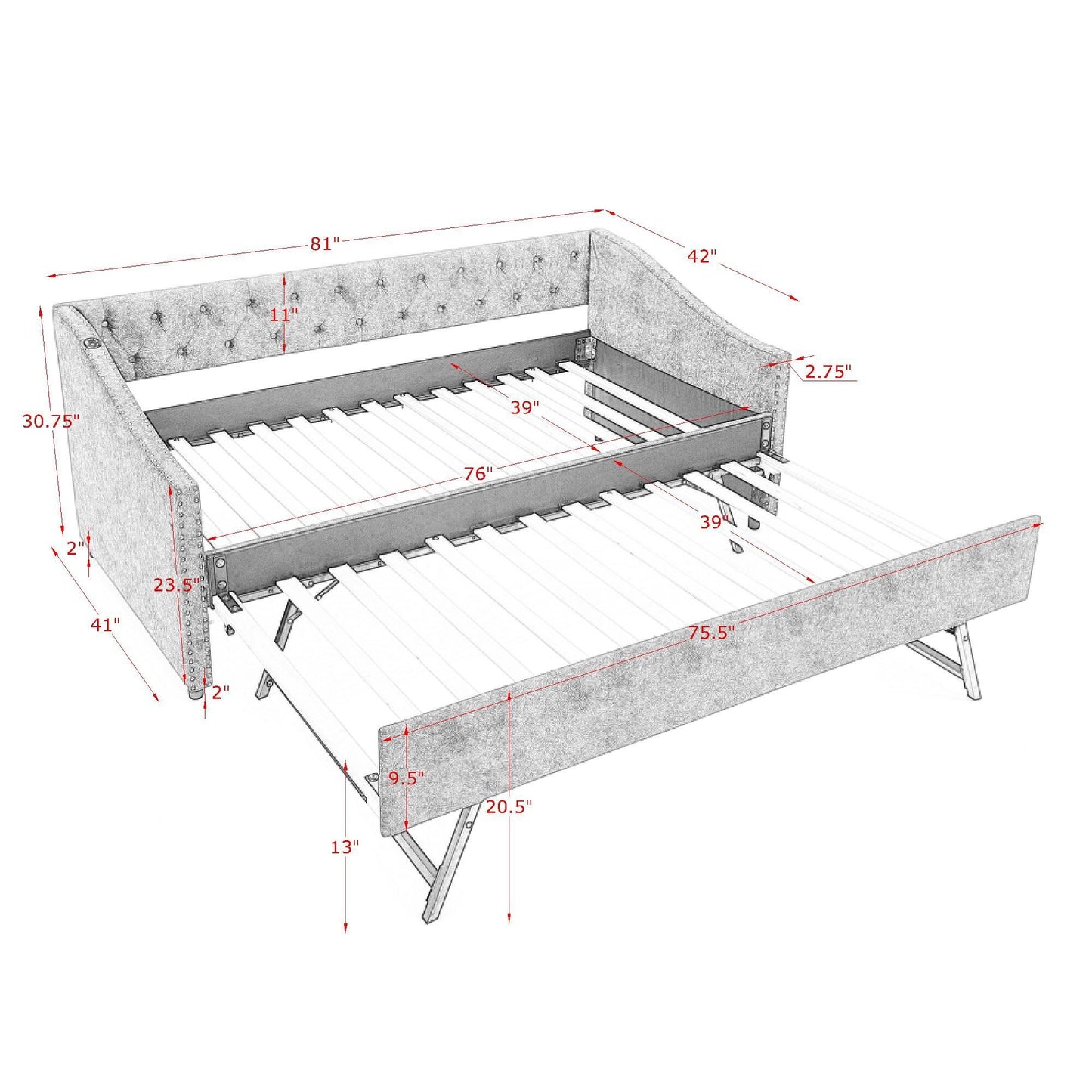 Upholstered Daybed With USB Charging & Pull Out Bed - The Sleep Loft - Online Mattress Showroom NYC