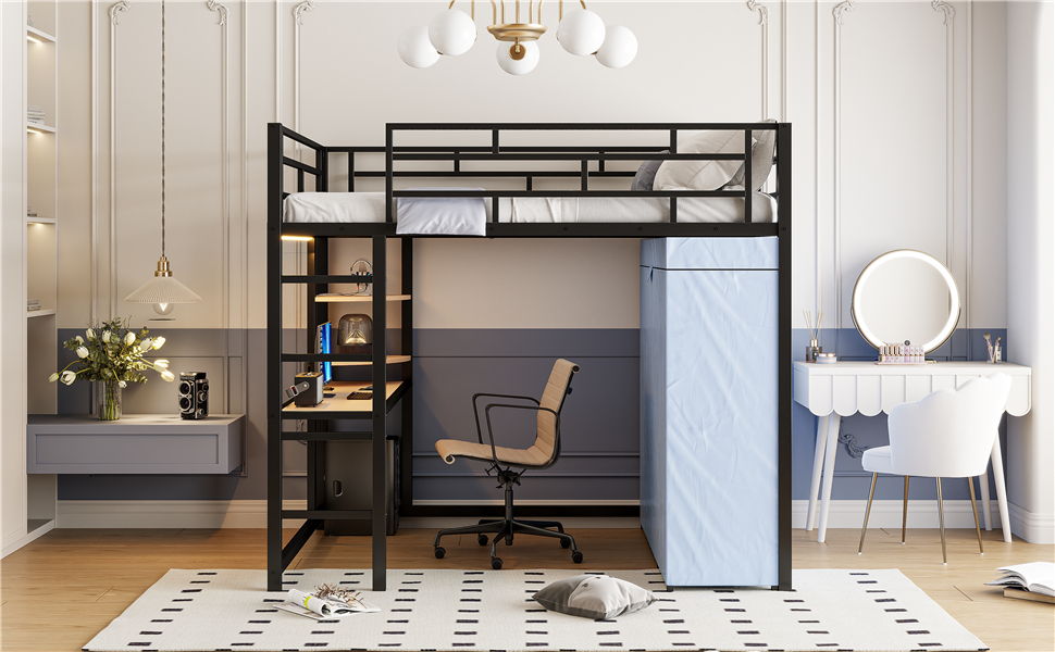 Loft Bed With Desk, Shelves, Power Outlet, LED Light And Wardrobe - The Sleep Loft - Online Mattress Showroom NYC