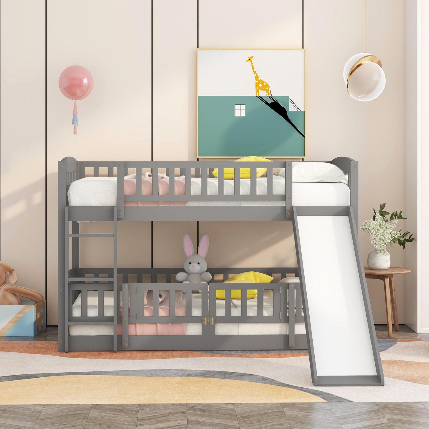 Low Bunk Bed With Slide, Fence And Ladder - The Sleep Loft - Online Mattress Showroom NYC