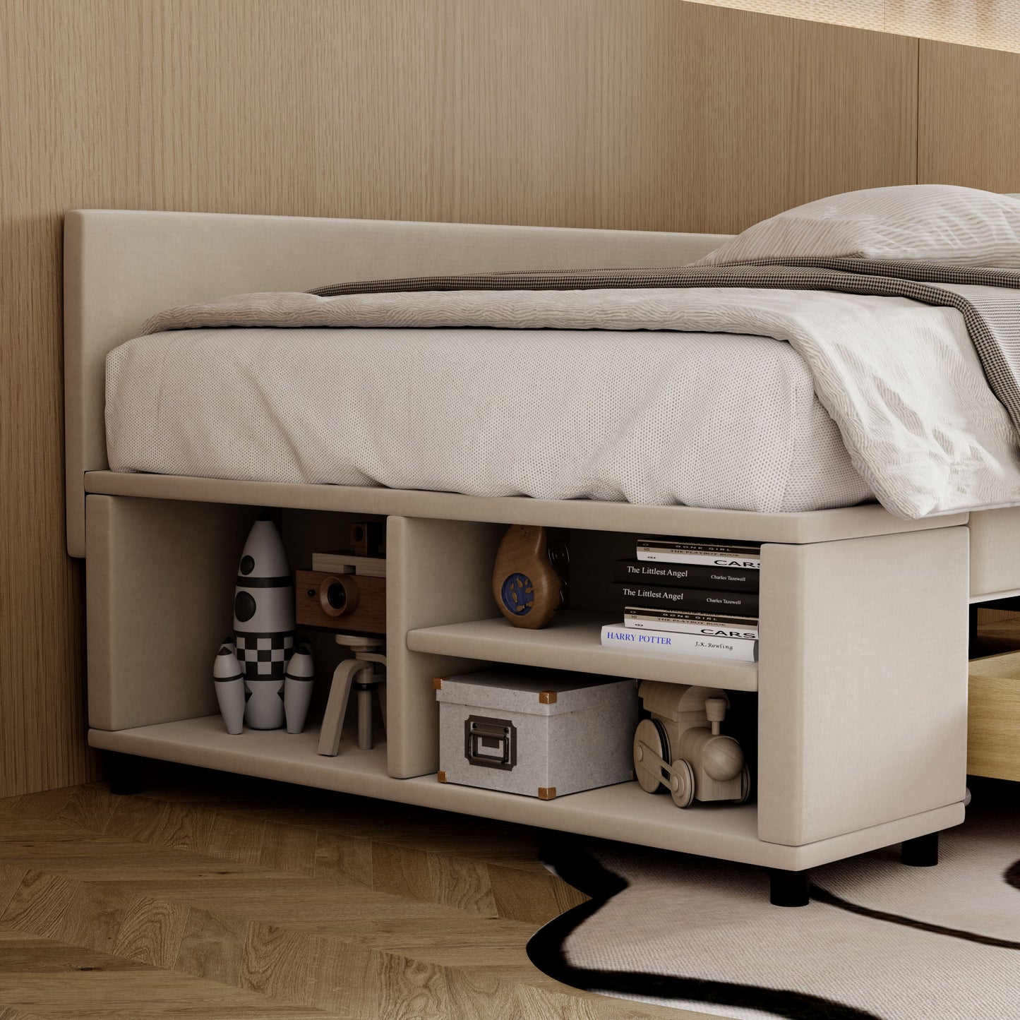L Shaped Upholstered Platform Bed With Storage And Drawers - The Sleep Loft - Online Mattress Showroom NYC