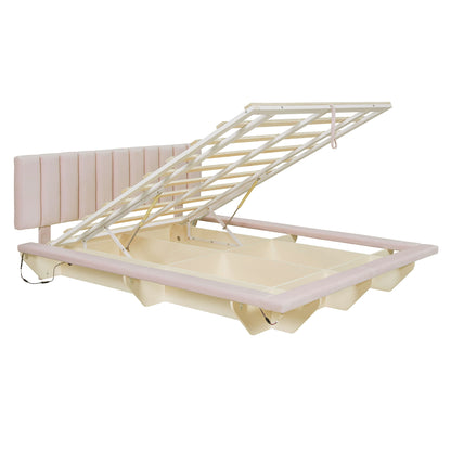 Upholstered Floating Hydrualic Platform Bed With LED Light And USB Port - The Sleep Loft - Online Mattress Showroom NYC