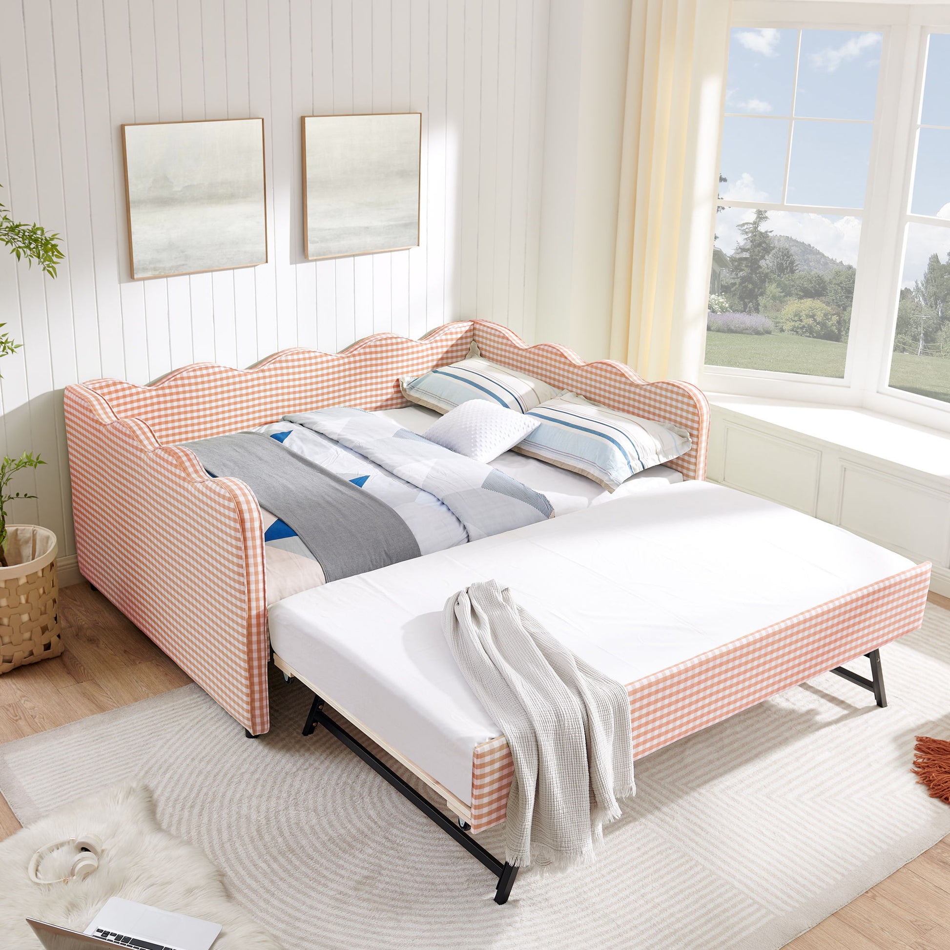 Gingham Daybed With USB Charging Port, Wave-Shaped Design - The Sleep Loft - Online Mattress Showroom NYC