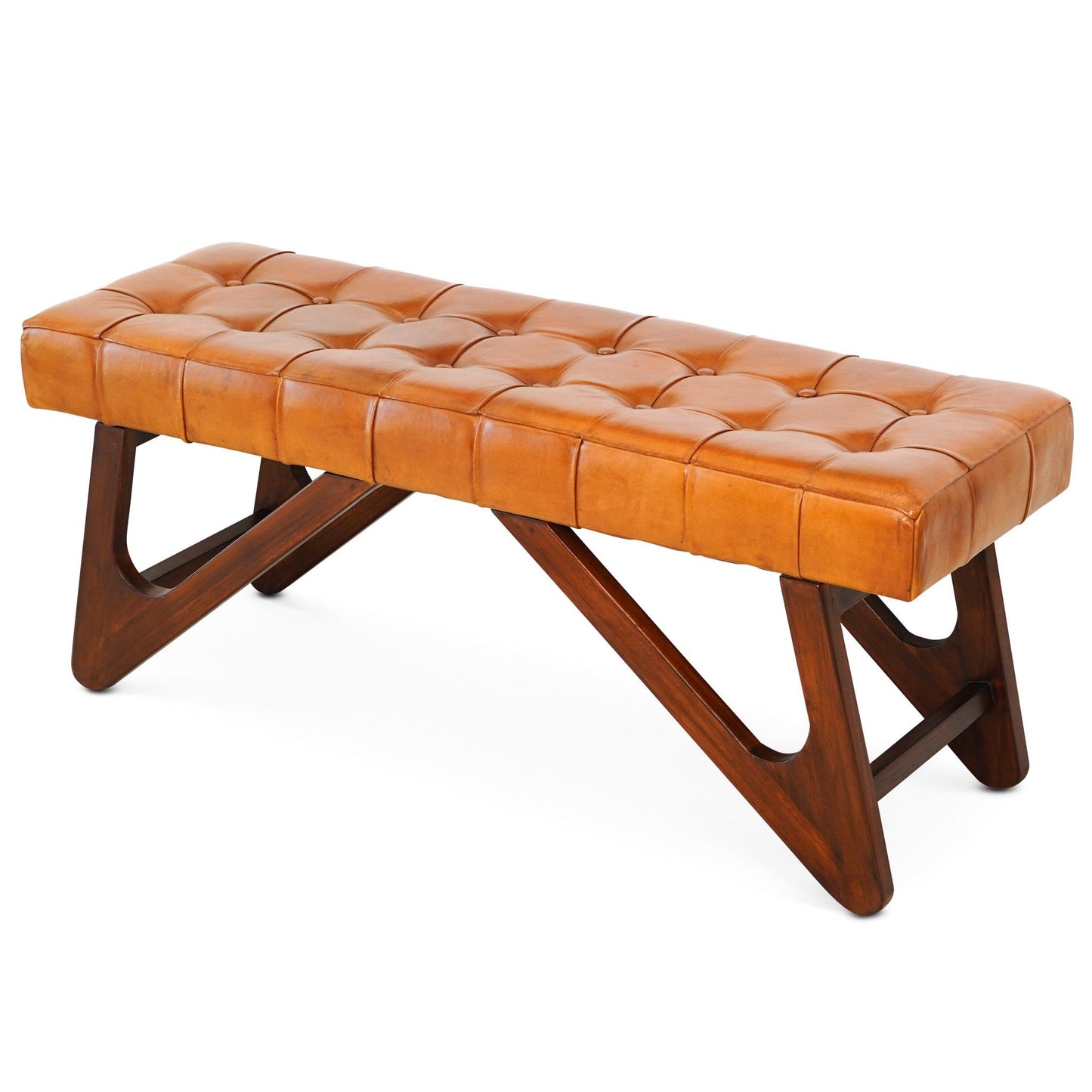 Mia - Bench With Buttons - Brown / Rustic - The Sleep Loft - Online Mattress Showroom NYC