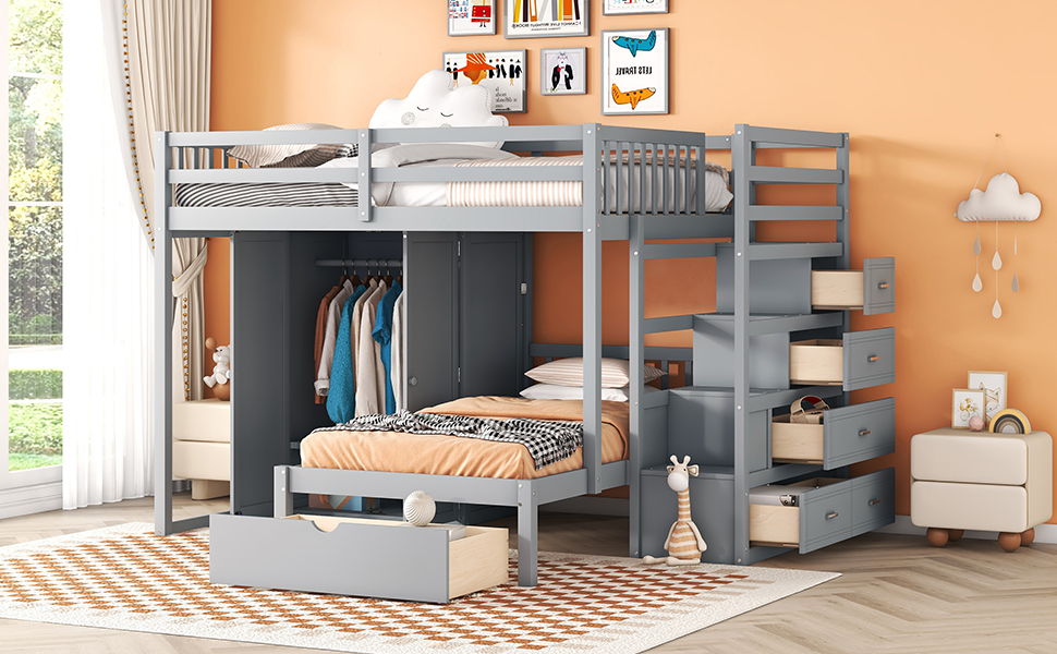 Bunk Bed With Wardrobe, Drawers - The Sleep Loft - Online Mattress Showroom NYC