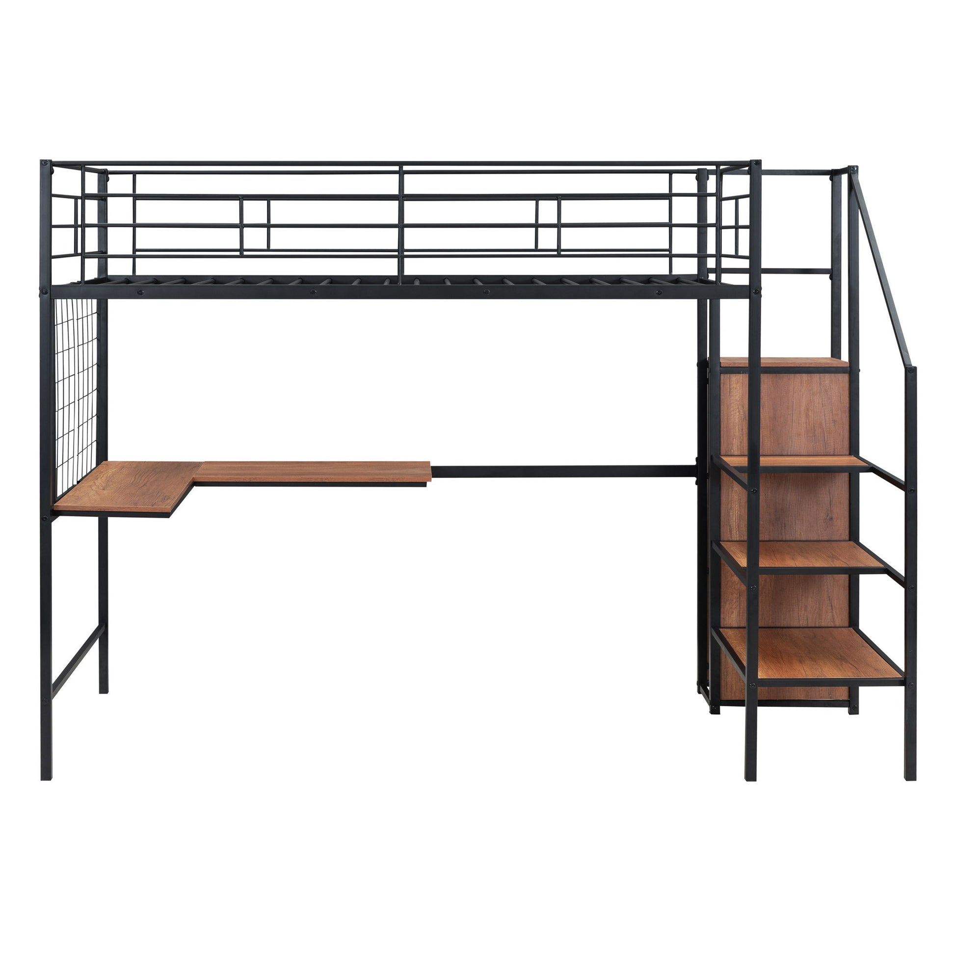 Loft Bed With Desk And Grid, Stylish Frame With Lateral Storage Ladder And Wardrobe - The Sleep Loft - Online Mattress Showroom NYC