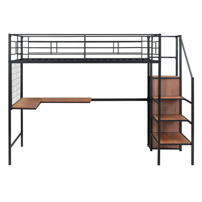 Loft Bed With Desk And Grid, Stylish Frame With Lateral Storage Ladder And Wardrobe - The Sleep Loft - Online Mattress Showroom NYC