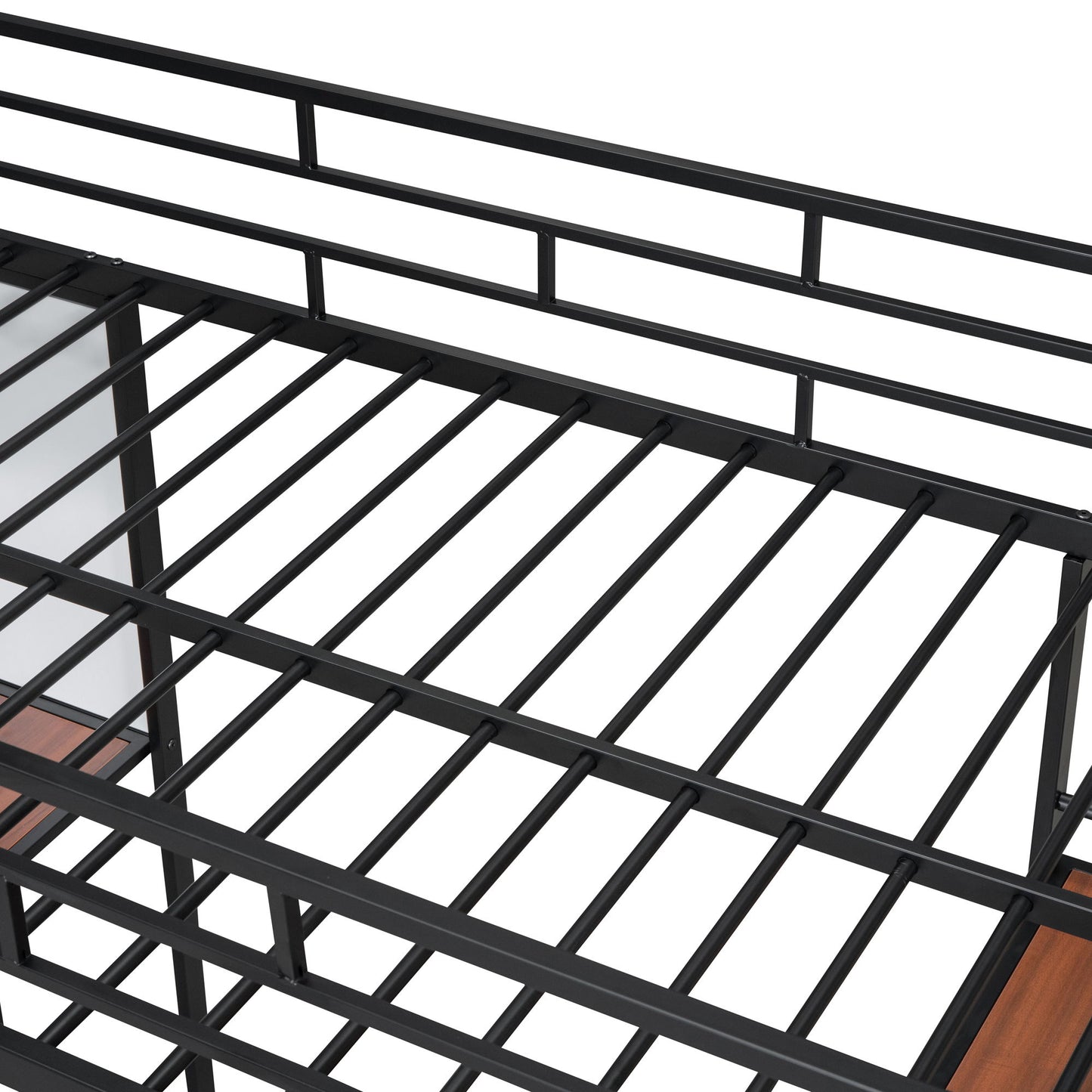 Loft Metal Bed With 3 Layers Of Shelves And Desk, Stylish Metal Frame Bed With board - The Sleep Loft - Online Mattress Showroom NYC