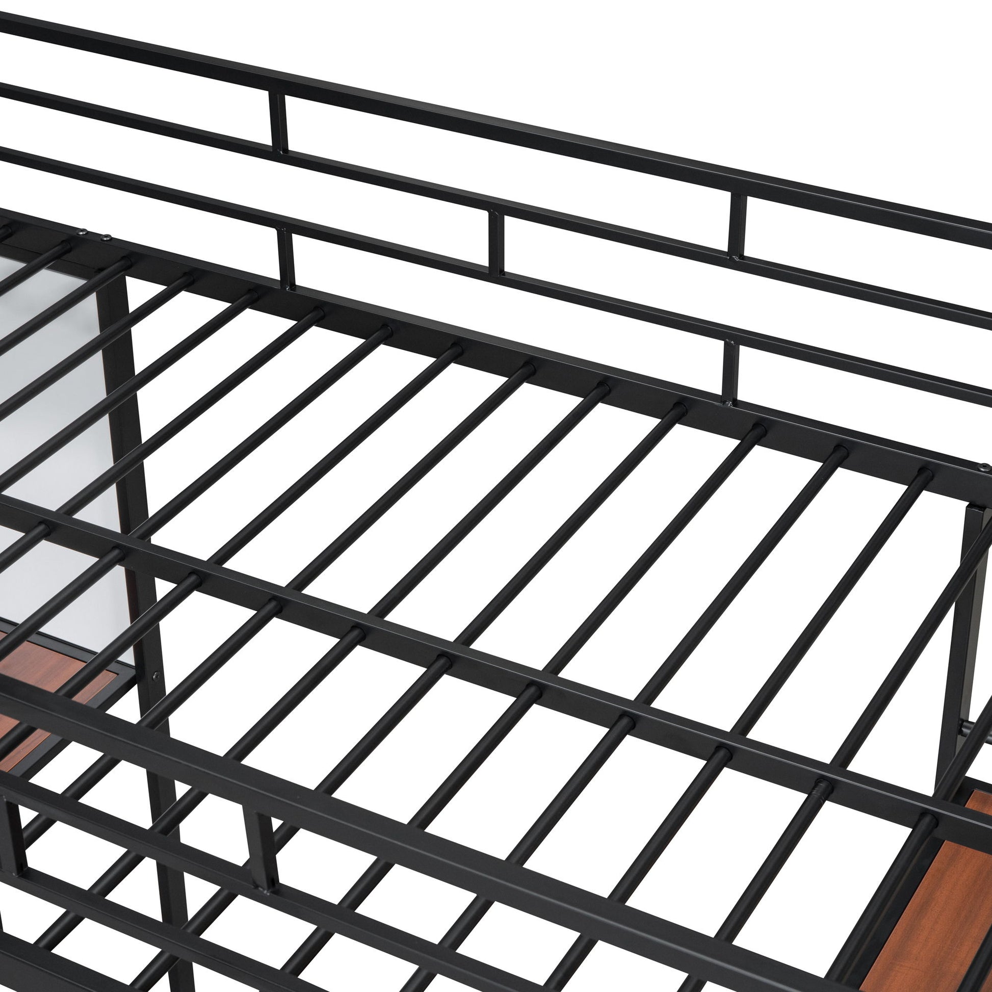 Loft Metal Bed With 3 Layers Of Shelves And Desk, Stylish Metal Frame Bed With board - The Sleep Loft - Online Mattress Showroom NYC