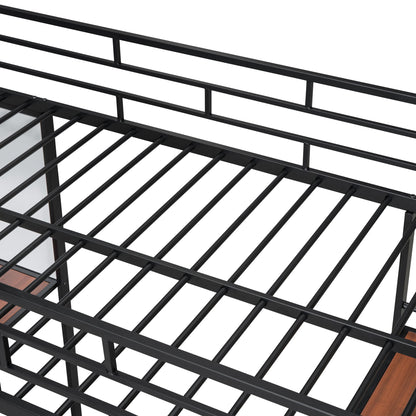 Loft Metal Bed With 3 Layers Of Shelves And Desk, Stylish Metal Frame Bed With board - The Sleep Loft - Online Mattress Showroom NYC