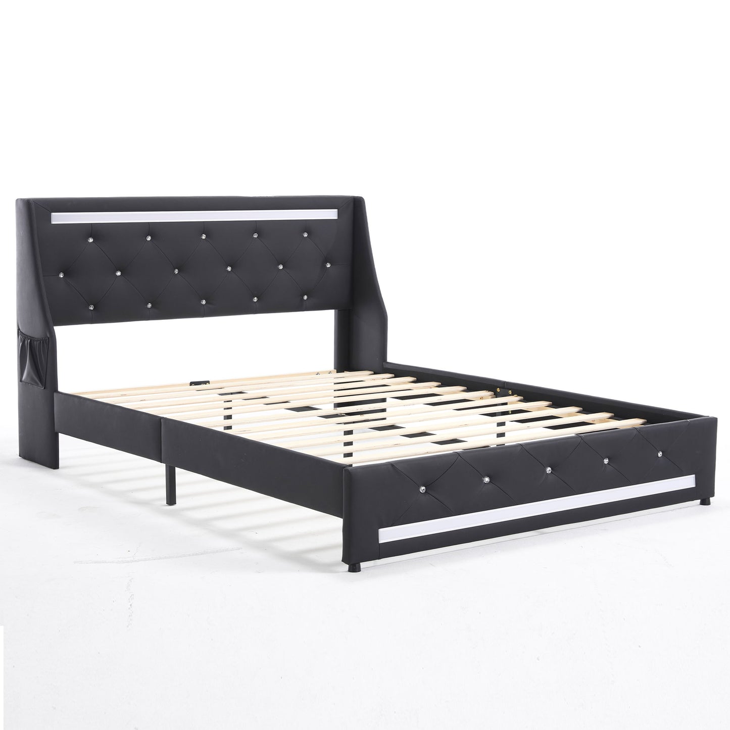 Wingback Upholstered Bed Frame With LED Lights, Charging Station - The Sleep Loft - Online Mattress Showroom NYC
