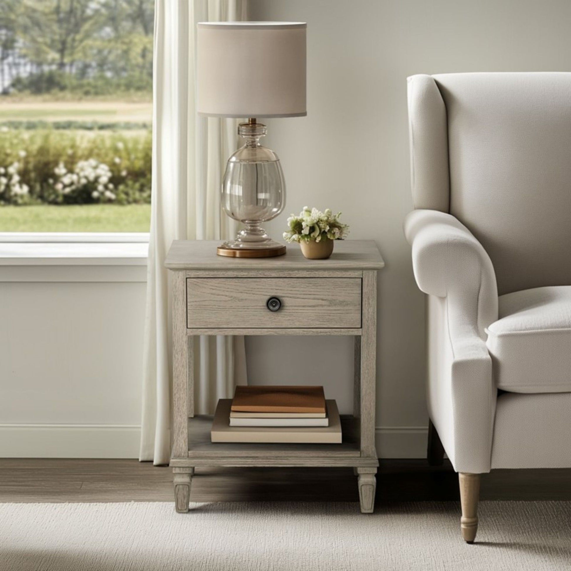 Victoria - Bedside Table With Drawer And Shelf - The Sleep Loft - Online Mattress Showroom NYC