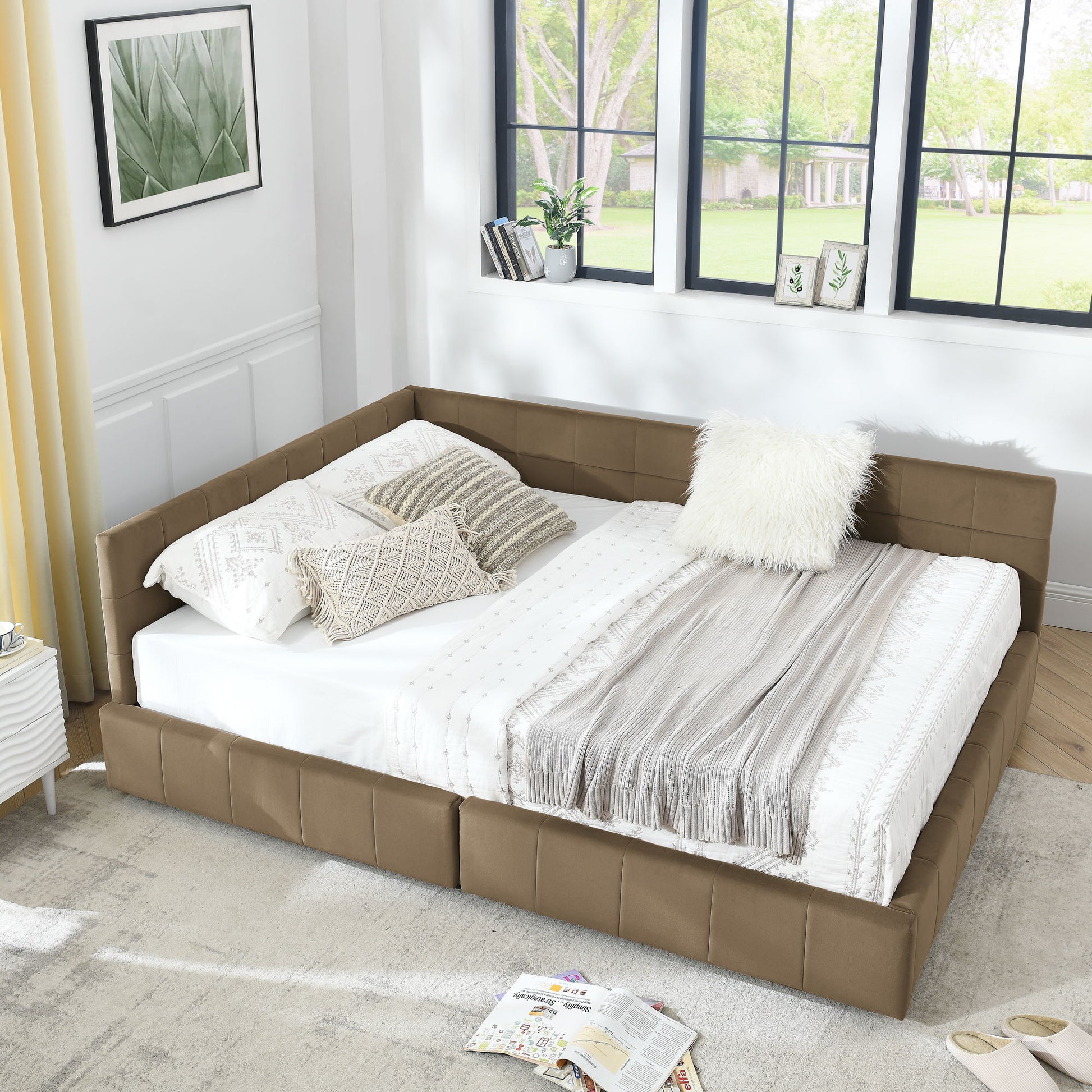 Mid-Century Storage Upholstered Tufted Bed Frame With Backrest And Armrests - The Sleep Loft - Online Mattress Showroom NYC