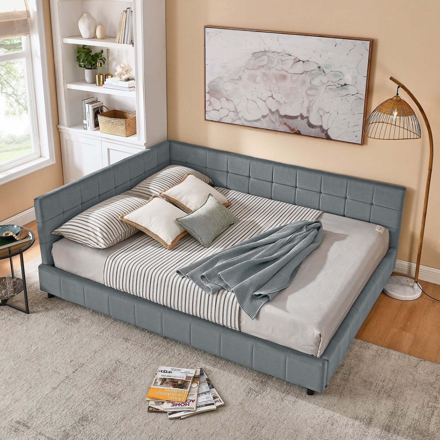 Mid-Century Storage Upholstered Tufted Bed Frame With Backrest And Armrests - The Sleep Loft - Online Mattress Showroom NYC