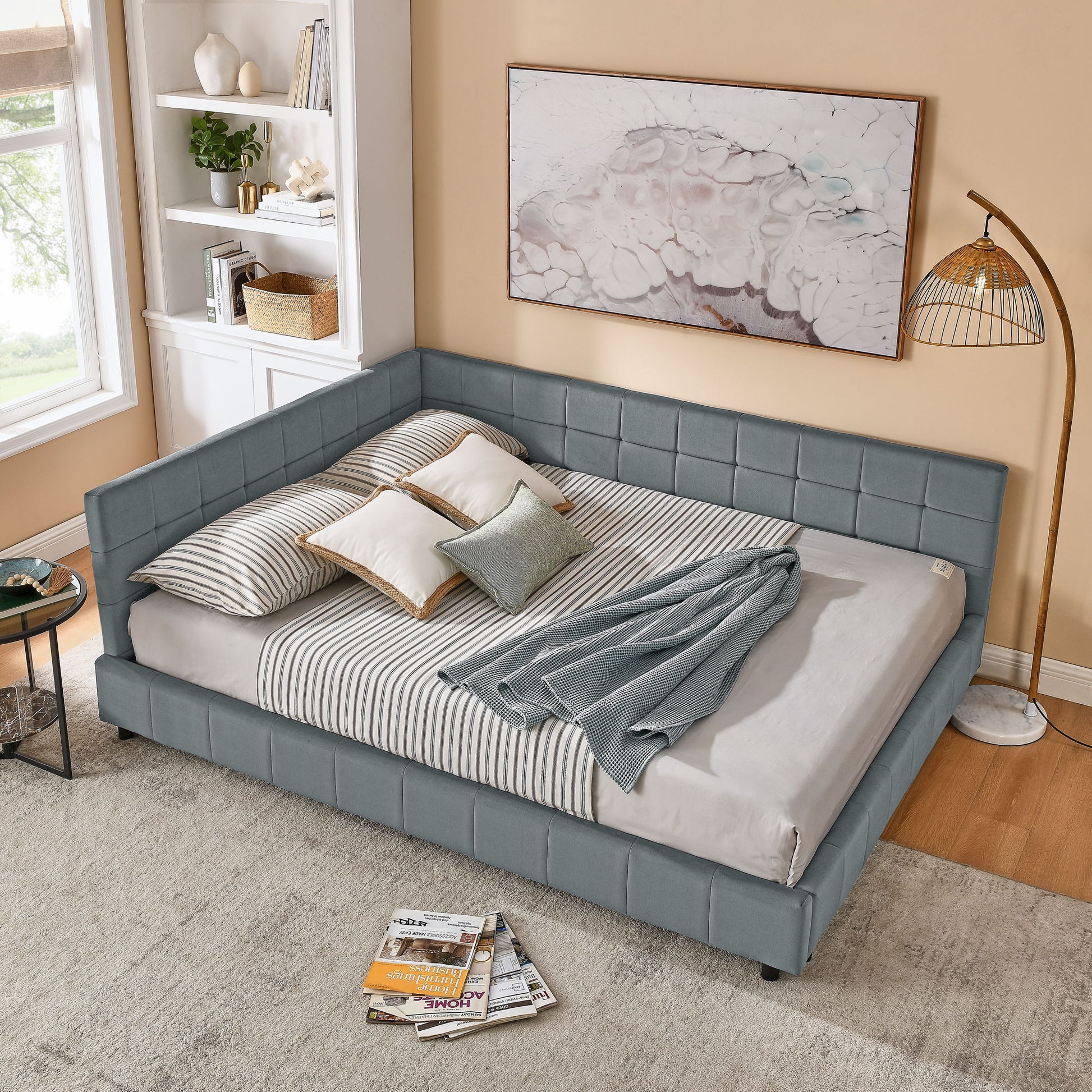 Mid-Century Storage Upholstered Tufted Bed Frame With Backrest And Armrests - The Sleep Loft - Online Mattress Showroom NYC