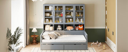 Daybed With Glass Door Storage Cabinets, Built In LED Lighting And Shelves - The Sleep Loft - Online Mattress Showroom NYC
