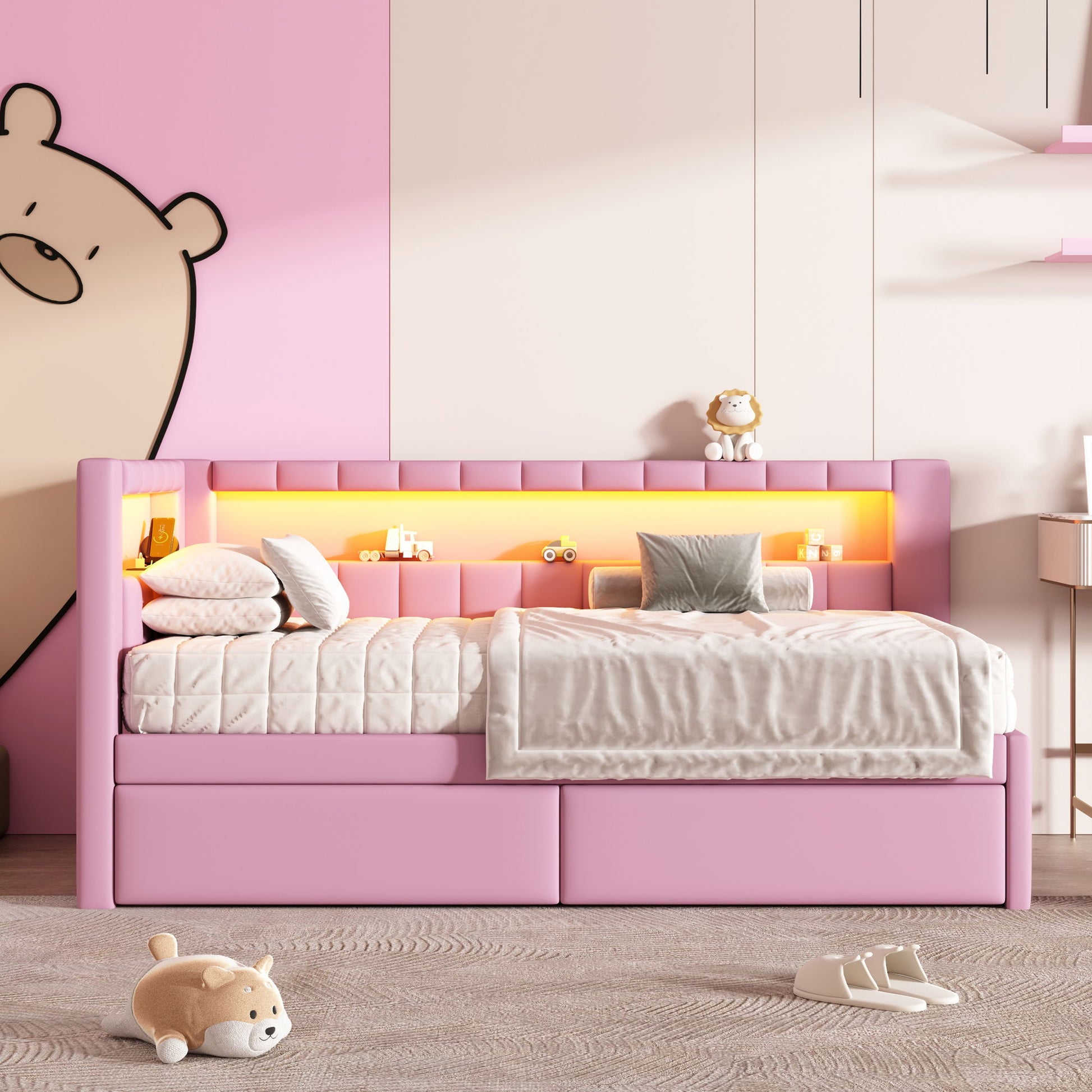 Upholstered Platform Bed With USB Ports And LED Belt - The Sleep Loft - Online Mattress Showroom NYC