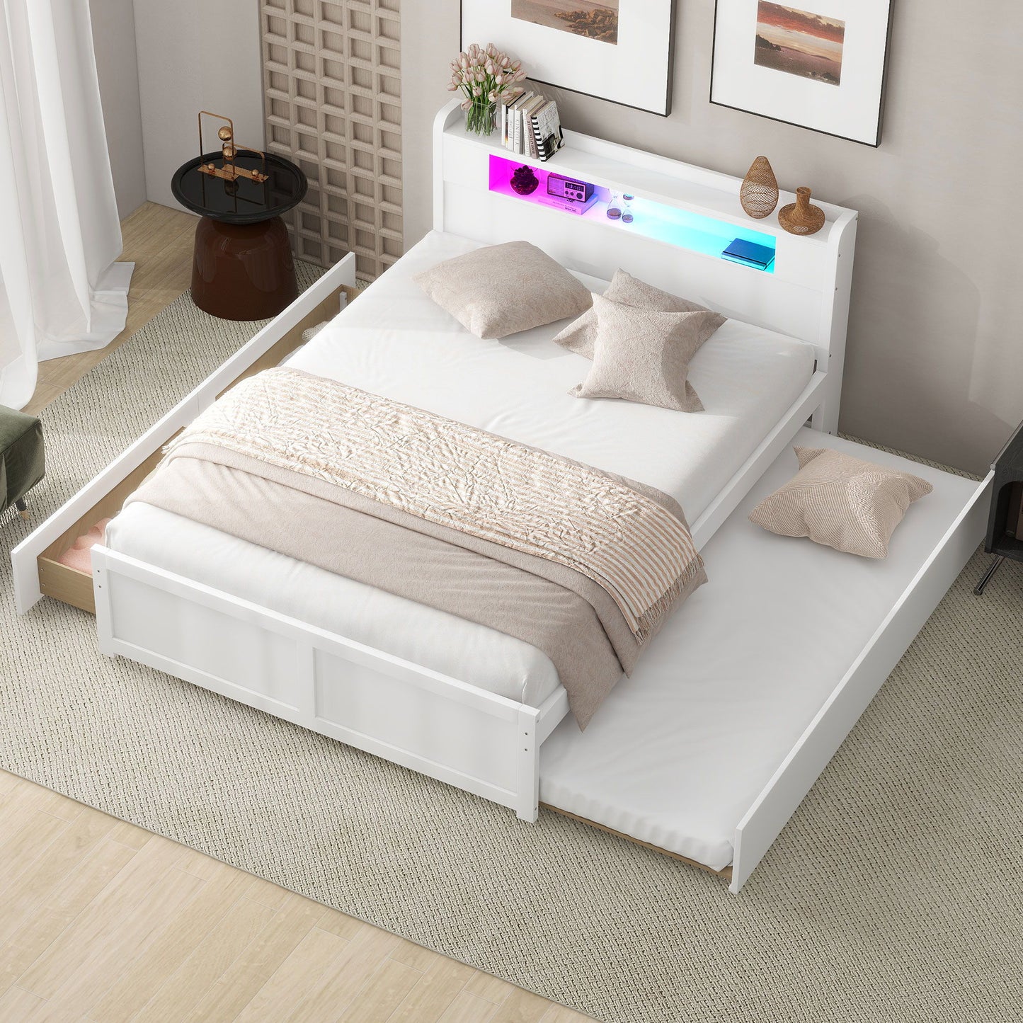 Storage Platform Bed With LED Lights, 2 Drawers And Trundle - The Sleep Loft - Online Mattress Showroom NYC