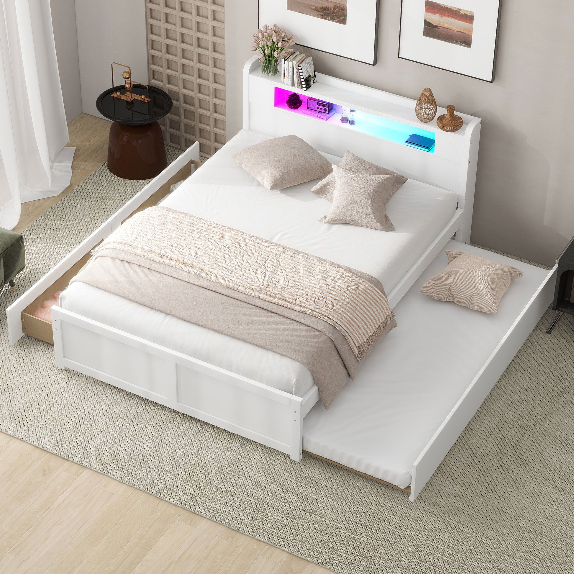 Storage Platform Bed With LED Lights, 2 Drawers And Trundle - The Sleep Loft - Online Mattress Showroom NYC