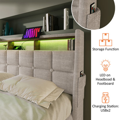 Upholstered Platform Bed With A Hydraulic Storage System, LED And USB Charging (Without Mattress) - The Sleep Loft - Online Mattress Showroom NYC