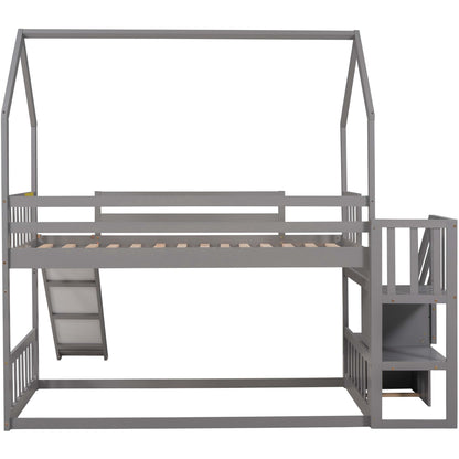 Twin Over Twin House Bunk Bed With Convertible Slide, Storage Staircase - The Sleep Loft - Online Mattress Showroom NYC